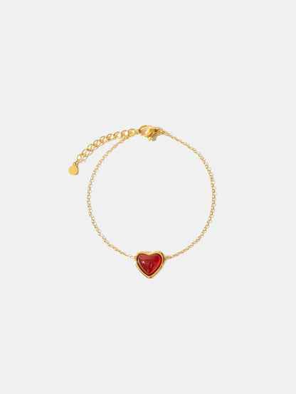 18K Real Gold Plated Carnelian Heart Bracelet