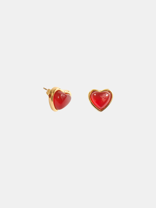 18K Real Gold Plated Carnelian Stone Heart Earrings