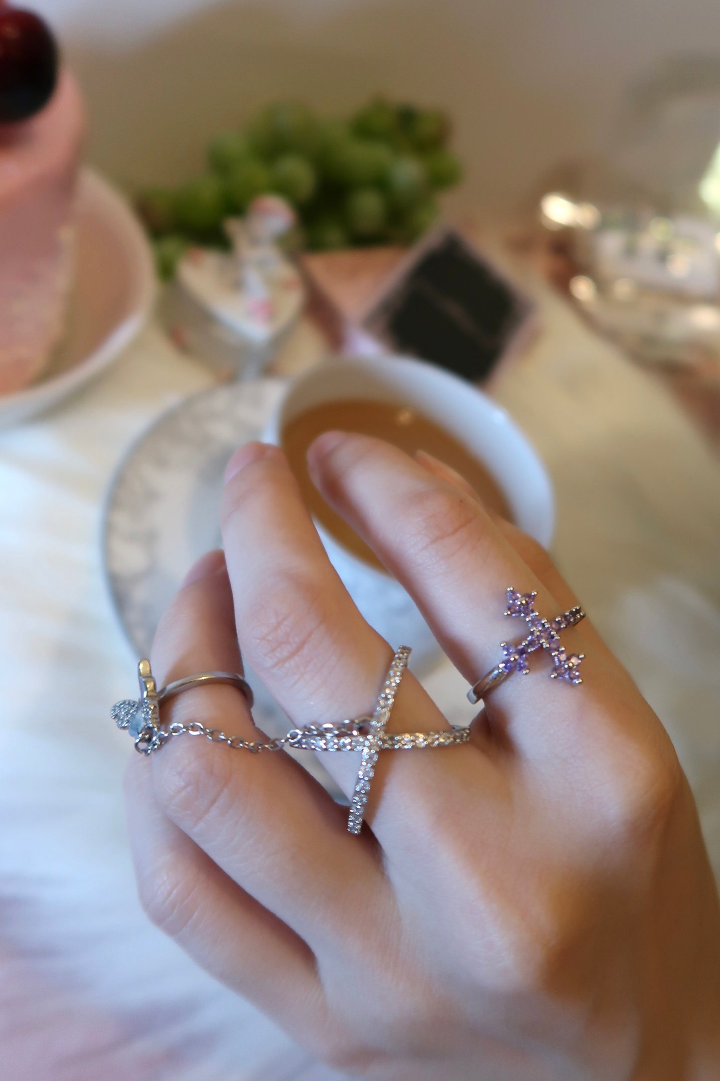 Purple Rhinestones Cross Ring