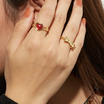 18K Real Gold Plated Carnelian Heart Ring