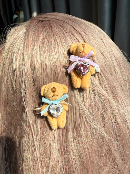 Handmade Bear Hair Clip Set