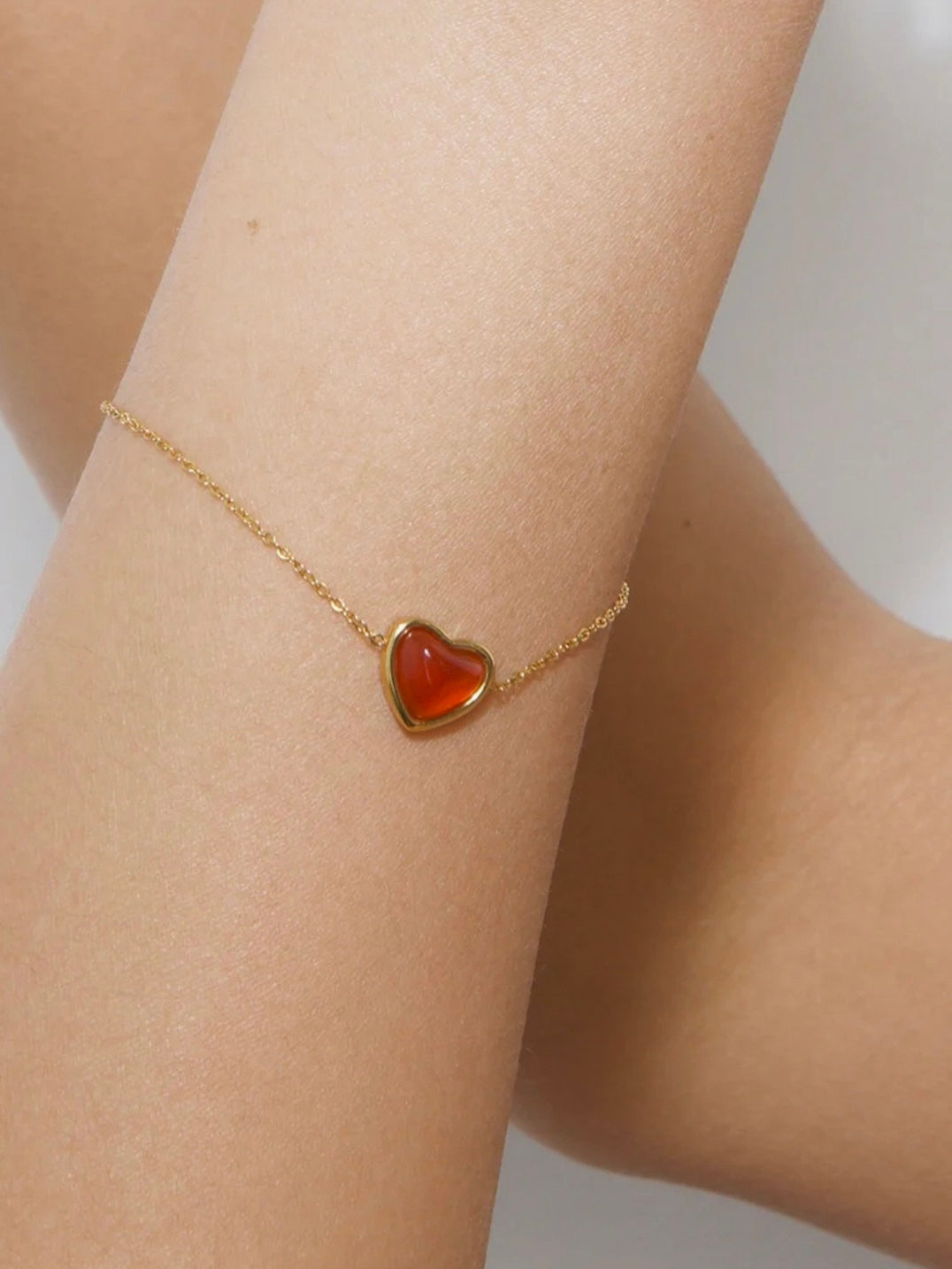 18K Real Gold Plated Carnelian Heart Bracelet