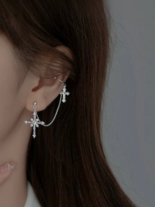 Love God Cross chained Ear Cuff