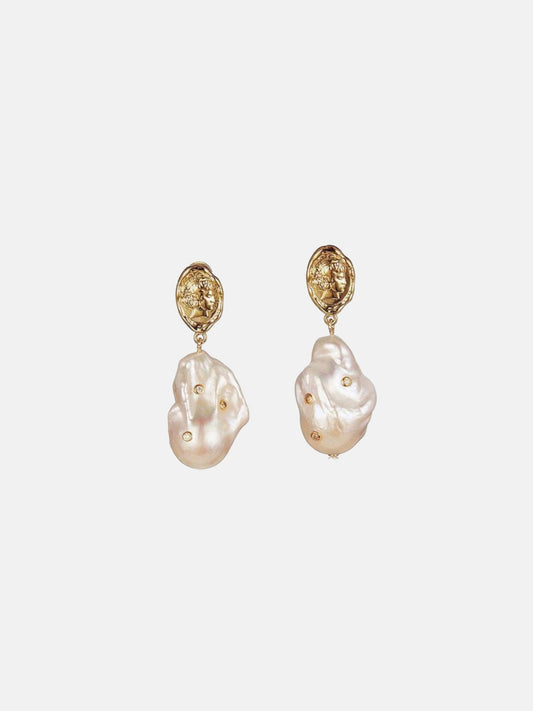 Golden Baroque Pearl Earrings