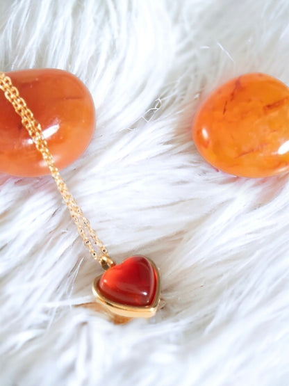 18K Real Gold Plated Carnelian Heart Necklace ❤️