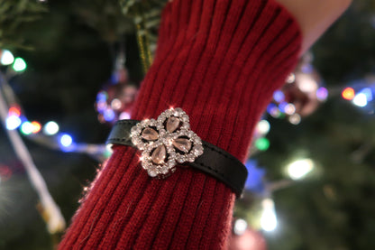 Sparkle Pink Clover Leather Bracelet