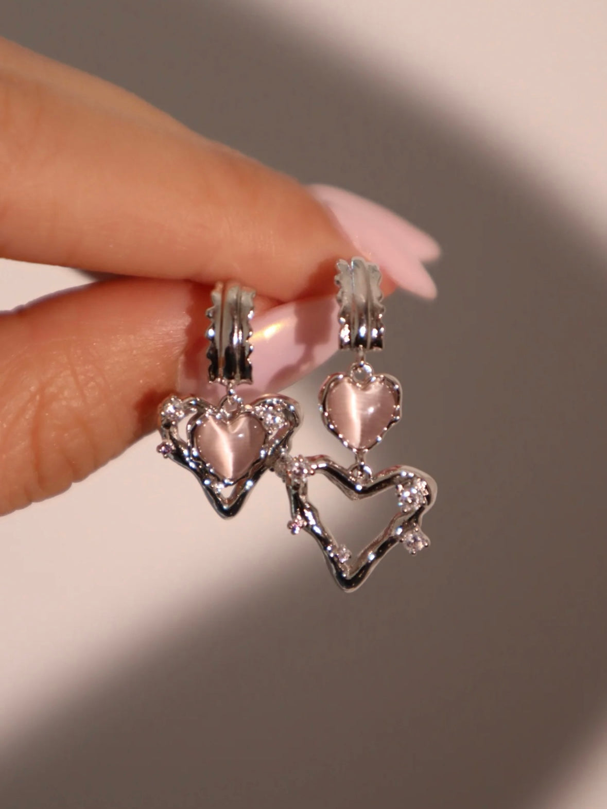 Made Me Blush Pink Opal Heart Earrings