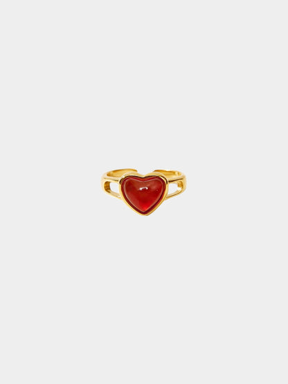 18K Real Gold Plated Carnelian Heart Ring