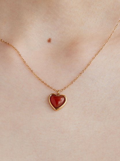 18K Real Gold Plated Carnelian Heart Necklace ❤️