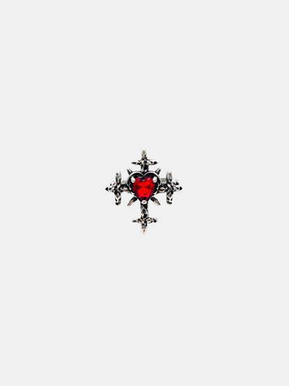 Red Heart Gem Cross Ring