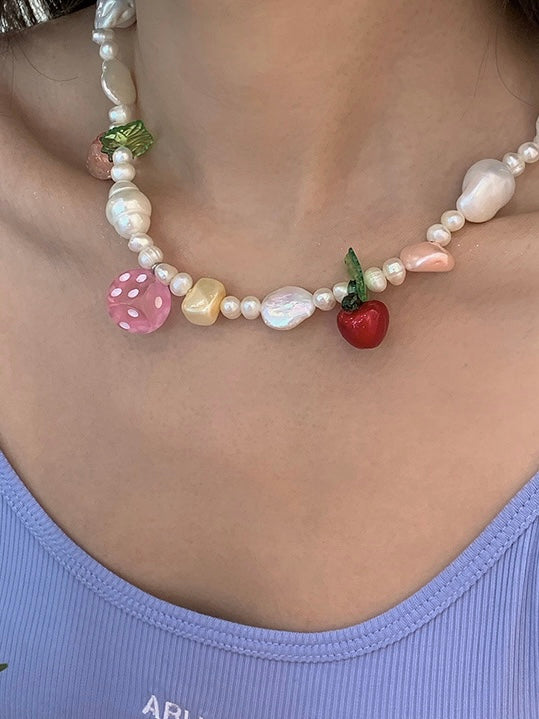 Strawberry Dice Pearl Necklace