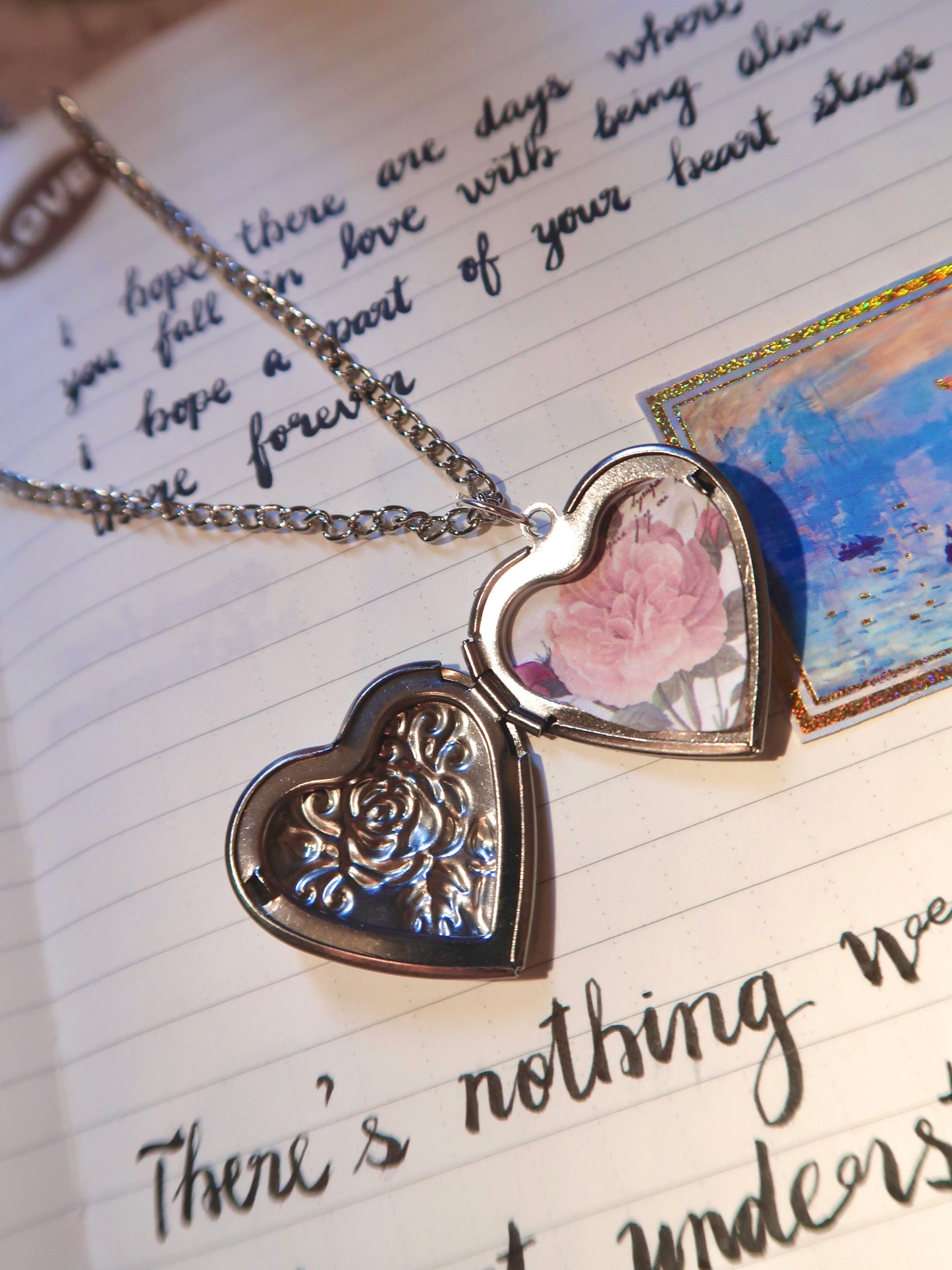 Rose Heart Locket Necklace