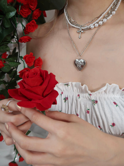 Rose Heart Locket Necklace