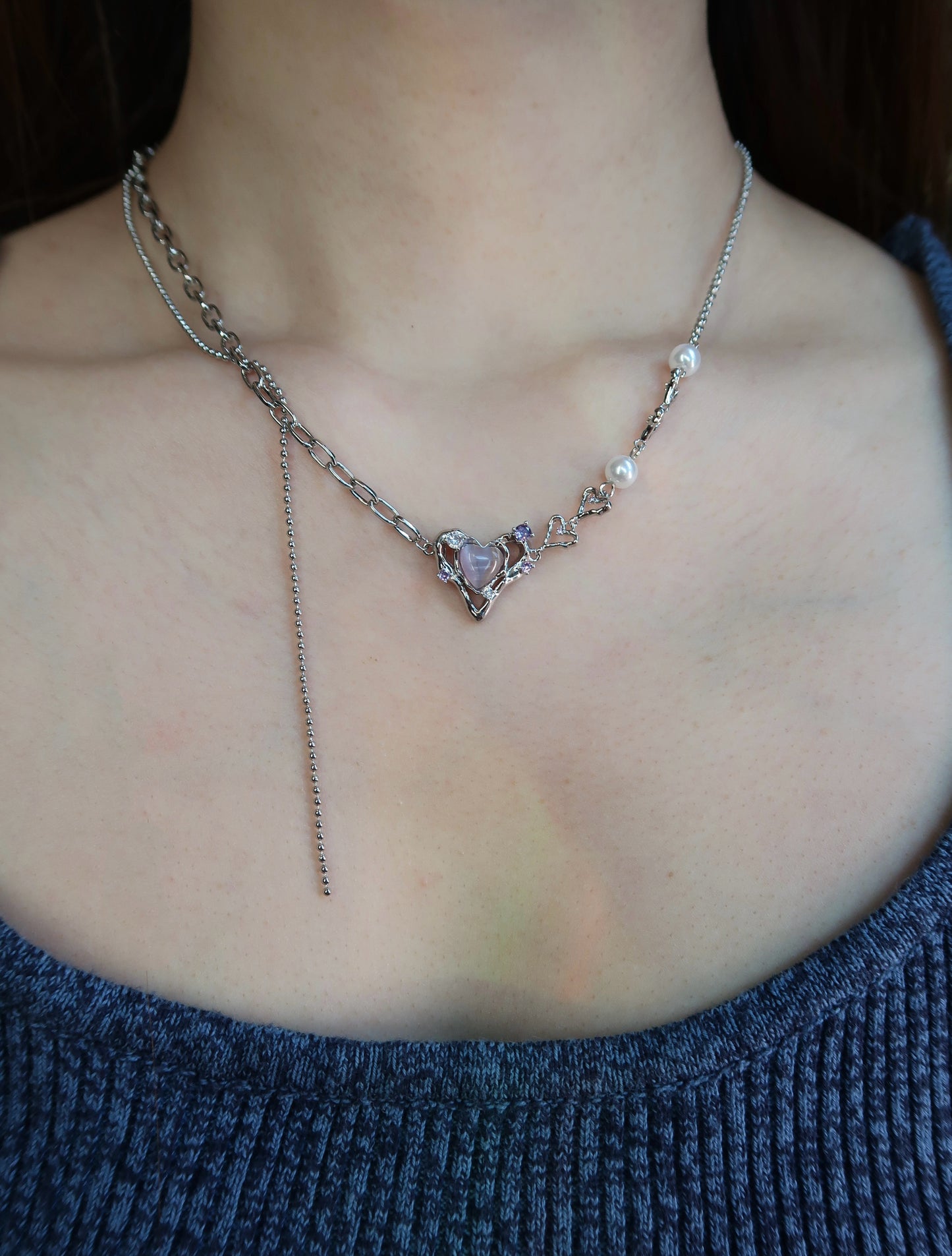 Made Me Blush Pink Opal Heart Necklace