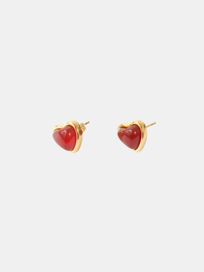 18K Real Gold Plated Carnelian Stone Heart Earrings