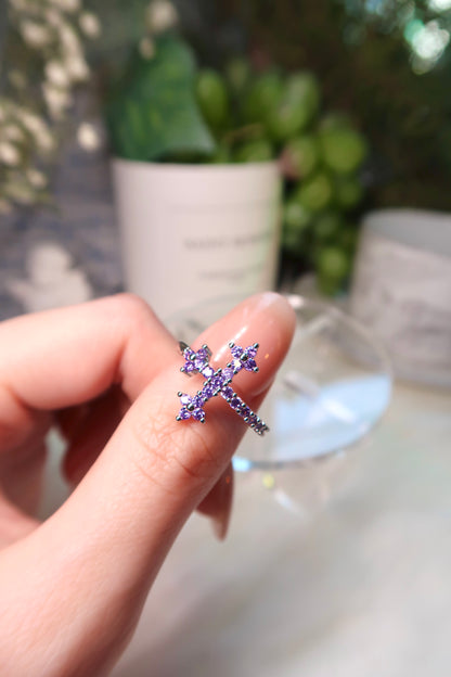 Purple Rhinestones Cross Ring